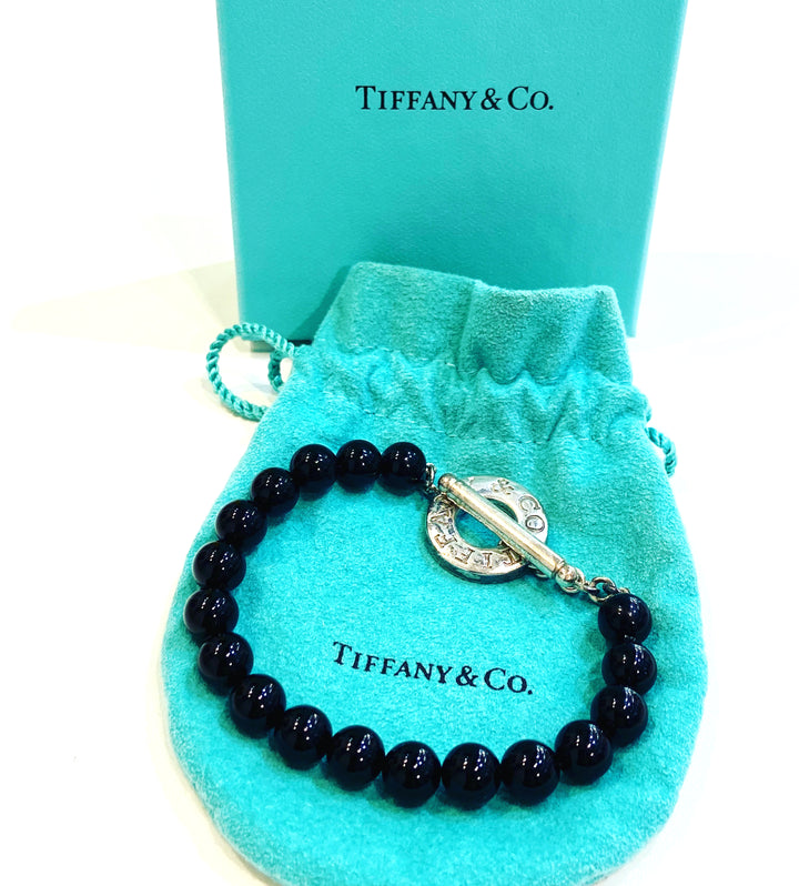 TIFFANY &amp; CO. BLACK ONYX STERLING SILVER TOGGLE BRACELET