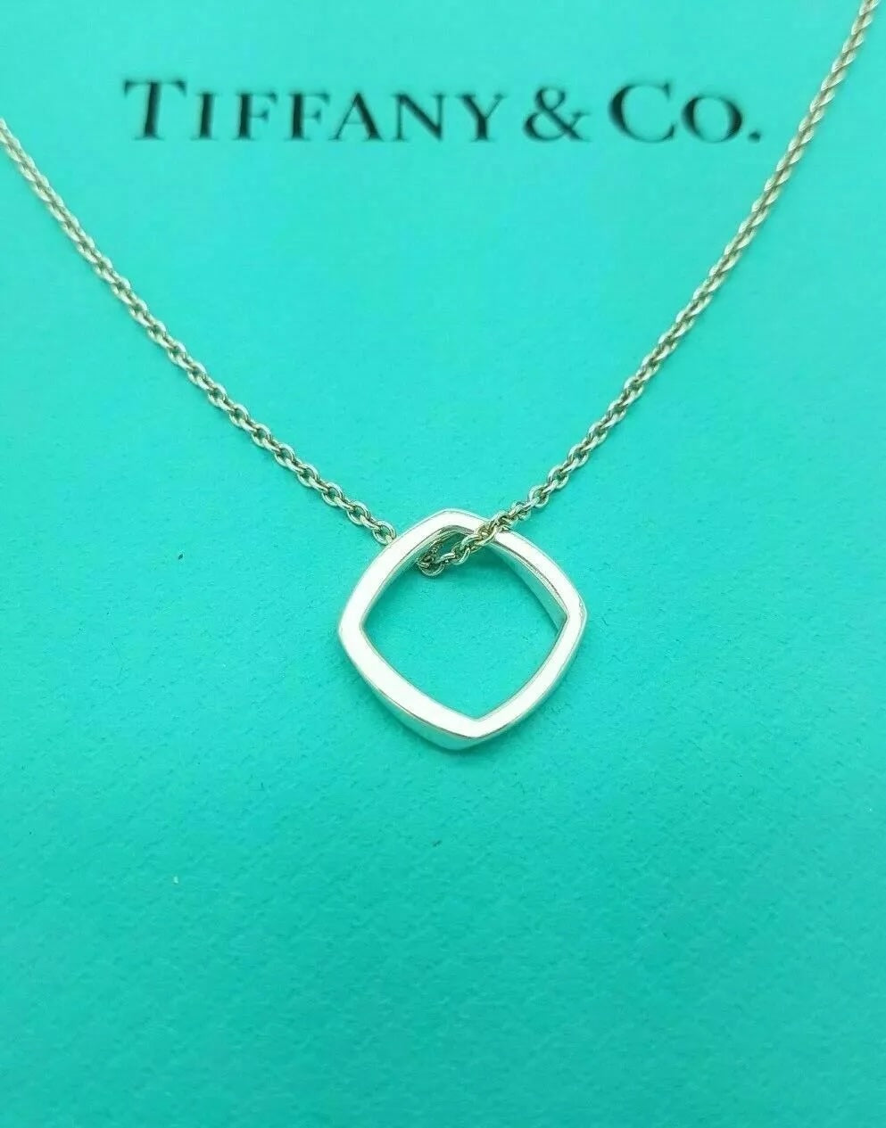 TIFFANY &amp; CO. STERLING SILVER FRANK GEHRY TORQUE SQUARE DROP PENDANT NECKLACE