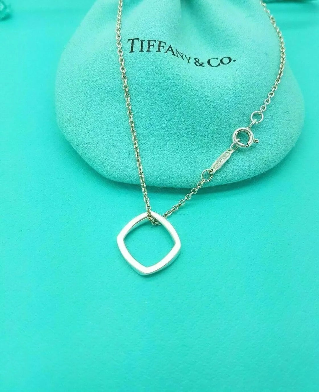 TIFFANY &amp; CO. STERLING SILVER FRANK GEHRY TORQUE SQUARE DROP PENDANT NECKLACE
