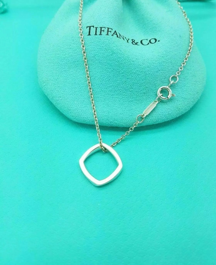 TIFFANY &amp; CO. STERLING SILVER FRANK GEHRY TORQUE SQUARE DROP PENDANT NECKLACE
