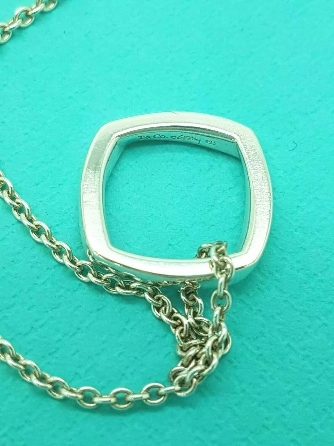 TIFFANY &amp; CO. STERLING SILVER FRANK GEHRY TORQUE SQUARE DROP PENDANT NECKLACE