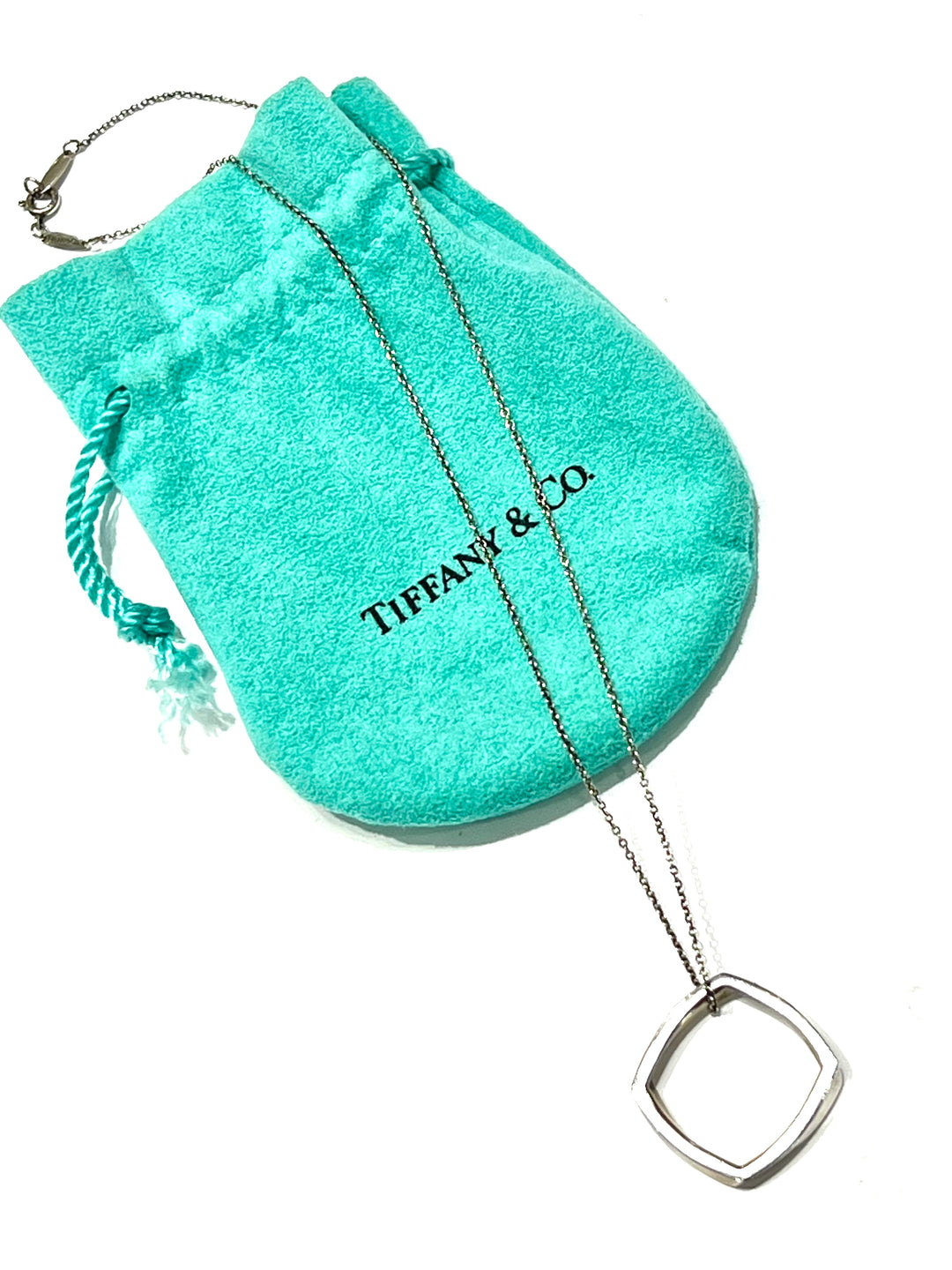 TIFFANY &amp; CO. STERLING SILVER FRANK GEHRY TORQUE SQUARE DROP PENDANT NECKLACE