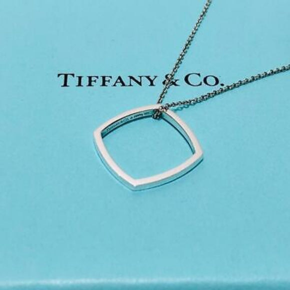 TIFFANY &amp; CO. STERLING SILVER FRANK GEHRY TORQUE SQUARE DROP PENDANT NECKLACE