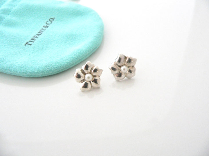 TIFFANY &amp; CO. PEARL FLOWER STERLING SILVER STUD EARRINGS