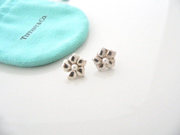 TIFFANY &amp; CO. PEARL FLOWER STERLING SILVER STUD EARRINGS