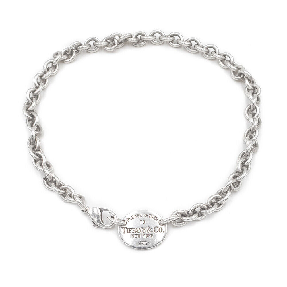 TIFFANY &amp; CO STERLING SILVER RTT OVAL TAG CHOKER NECKLACE
