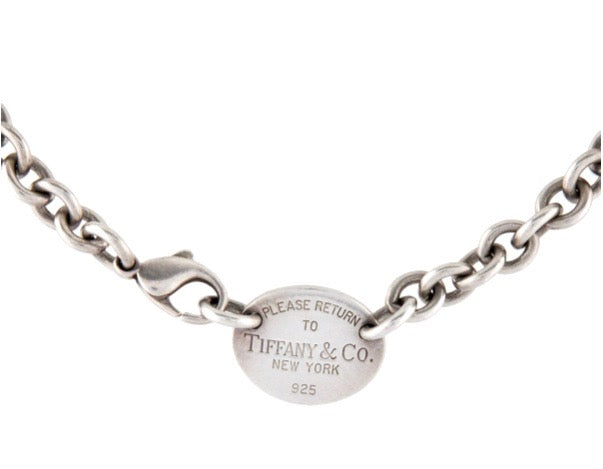 TIFFANY &amp; CO STERLING SILVER RTT OVAL TAG CHOKER NECKLACE
