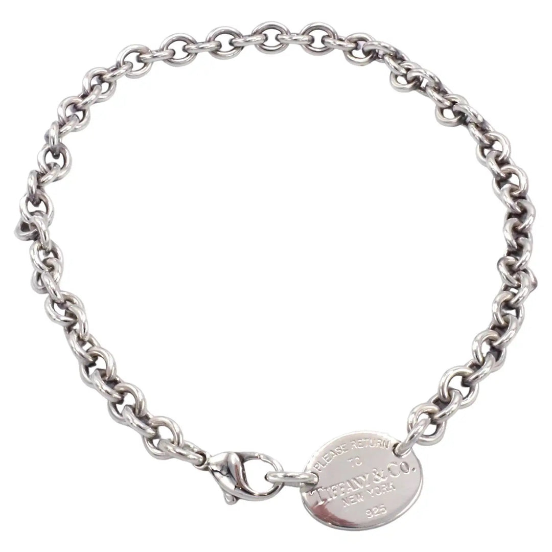 TIFFANY &amp; CO STERLING SILVER RTT OVAL TAG CHOKER NECKLACE