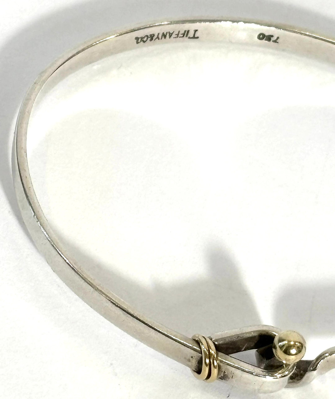 TIFFANY &amp; CO. STERLING SILVER 18K GOLD HOOK &amp; EYE BANGLE BRACELET