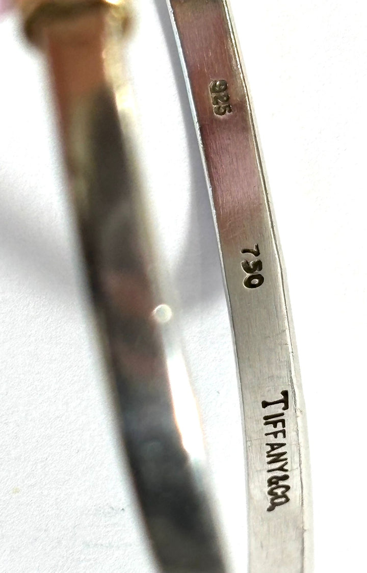 TIFFANY &amp; CO. STERLING SILVER 18K GOLD HOOK &amp; EYE BANGLE BRACELET