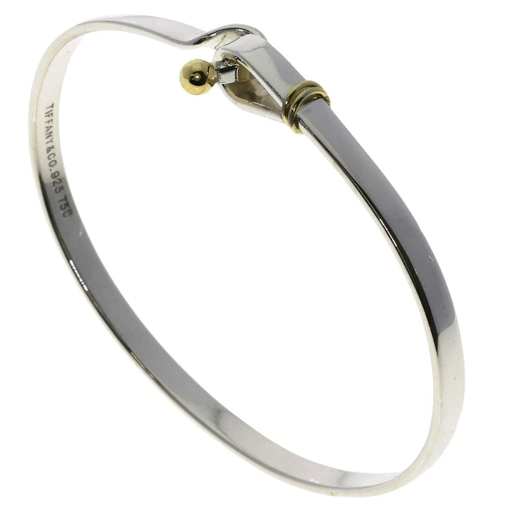 TIFFANY &amp; CO. STERLING SILVER 18K GOLD HOOK &amp; EYE BANGLE BRACELET