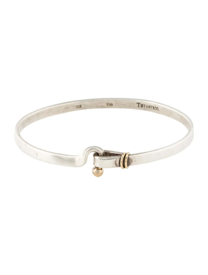 TIFFANY &amp; CO. STERLING SILVER 18K GOLD HOOK &amp; EYE BANGLE BRACELET