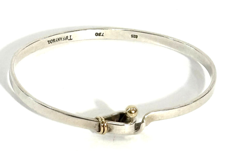 TIFFANY &amp; CO. STERLING SILVER 18K GOLD HOOK &amp; EYE BANGLE BRACELET