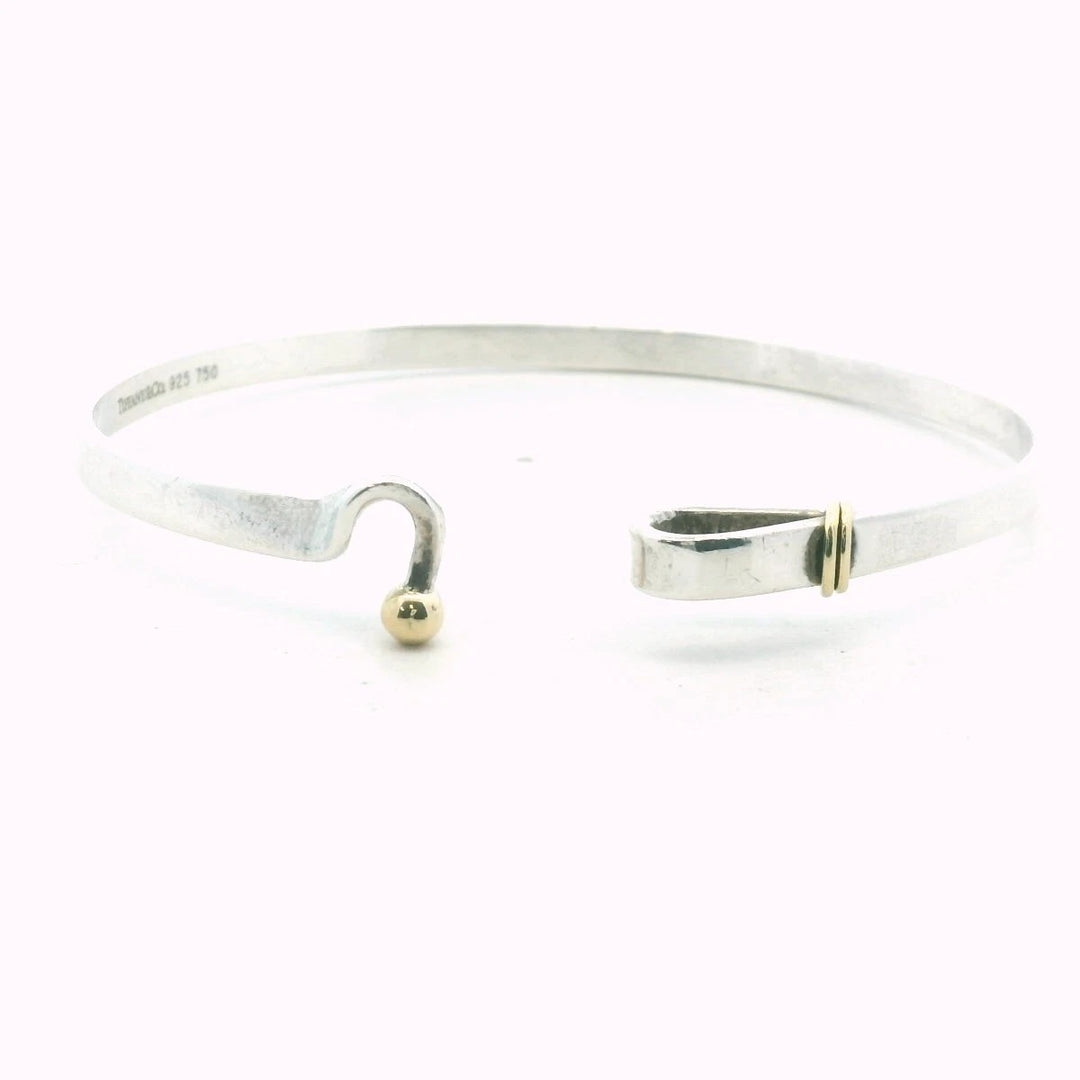 TIFFANY &amp; CO. STERLING SILVER 18K GOLD HOOK &amp; EYE BANGLE BRACELET