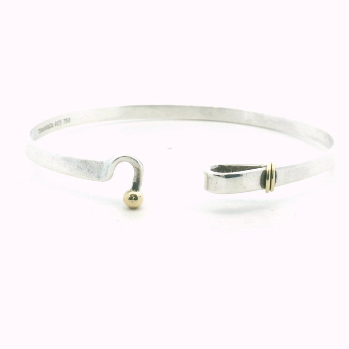 TIFFANY &amp; CO. STERLING SILVER 18K GOLD HOOK &amp; EYE BANGLE BRACELET