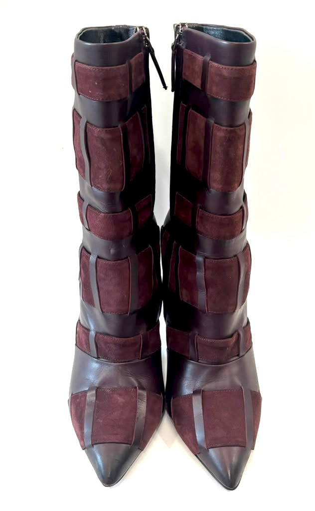 TOM FORD CALFSKIN LEATHER &amp; SUEDE CAGED STILETTO BOOTS