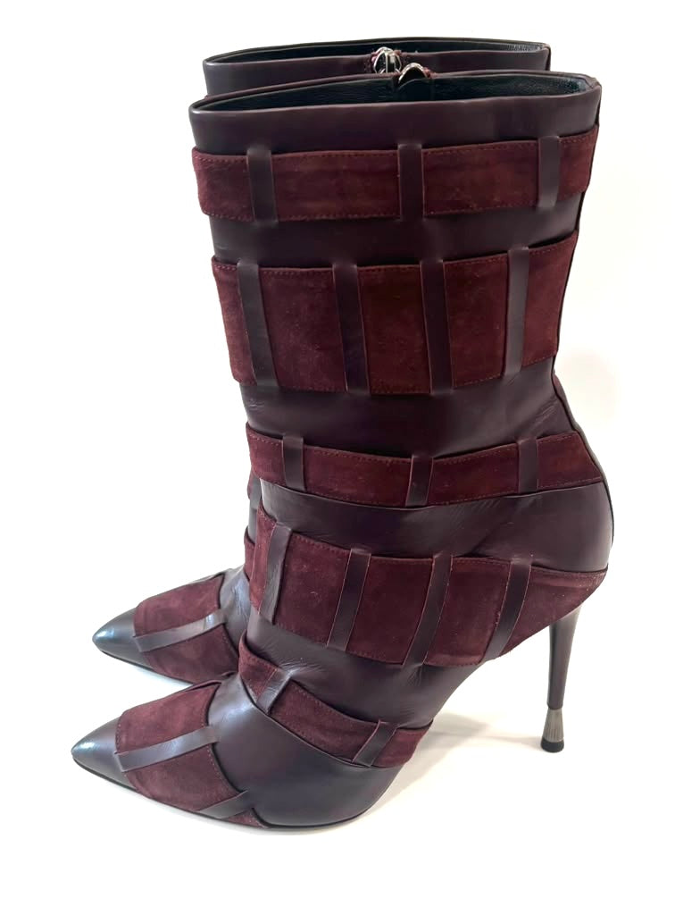 TOM FORD CALFSKIN LEATHER &amp; SUEDE CAGED STILETTO BOOTS