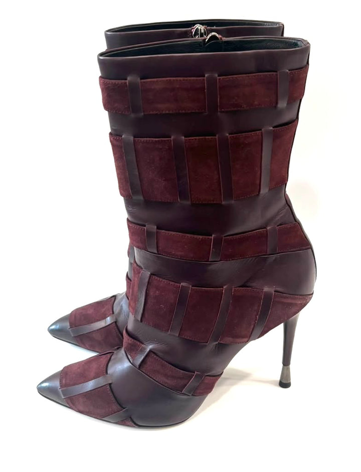 TOM FORD CALFSKIN LEATHER &amp; SUEDE CAGED STILETTO BOOTS