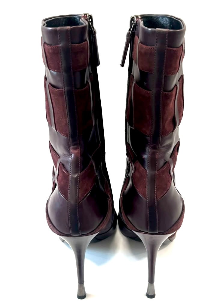 TOM FORD CALFSKIN LEATHER &amp; SUEDE CAGED STILETTO BOOTS