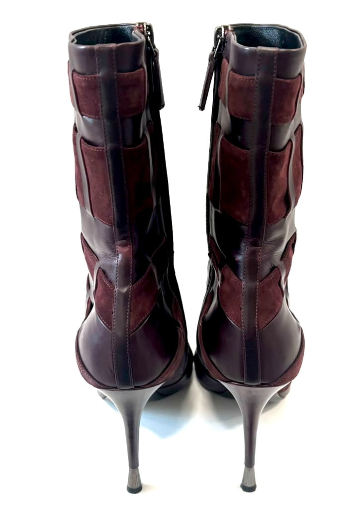 TOM FORD CALFSKIN LEATHER &amp; SUEDE CAGED STILETTO BOOTS