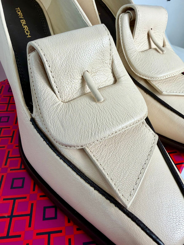 TORY BURCH BANANA HEEL LEATHER LOAFERS