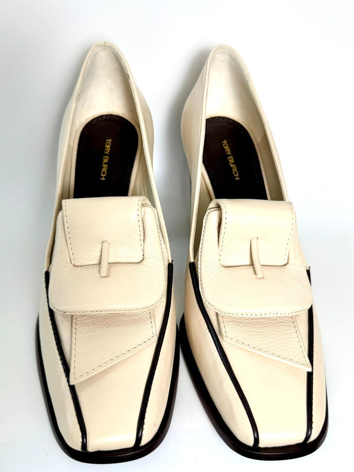 TORY BURCH BANANA HEEL LEATHER LOAFERS