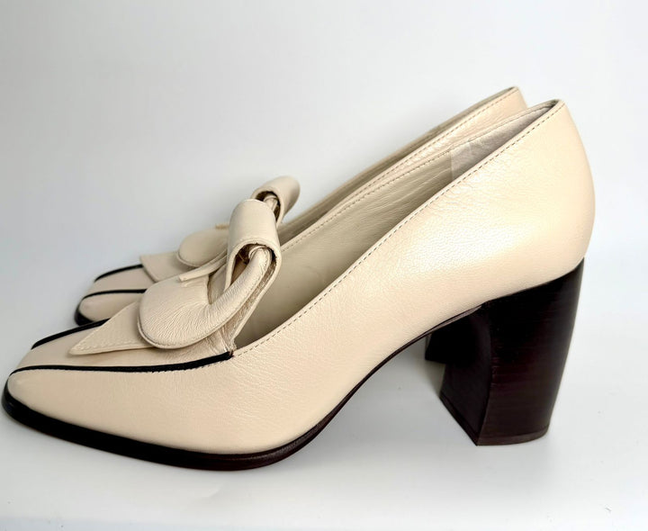 TORY BURCH BANANA HEEL LEATHER LOAFERS