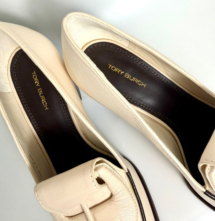 TORY BURCH BANANA HEEL LEATHER LOAFERS