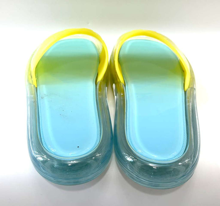 TORY BURCH BUBBLE JELLY SLIDE SANDALS – ISLAND BLUE / FIREFLY