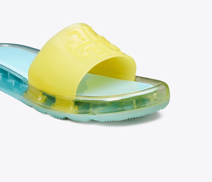 TORY BURCH BUBBLE JELLY SLIDE SANDALS – ISLAND BLUE / FIREFLY