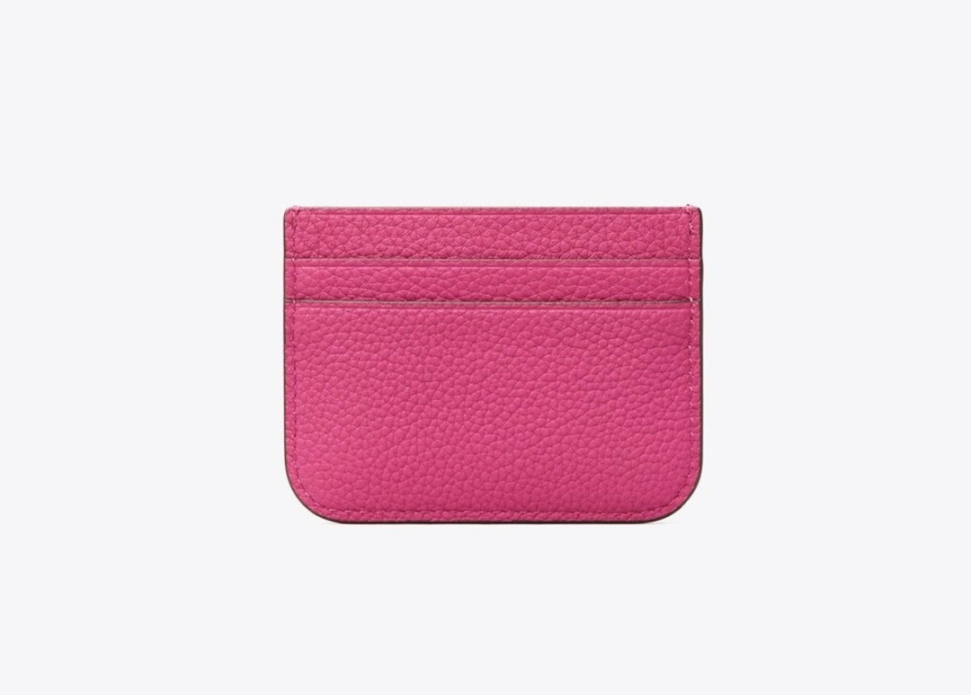 TORY BURCH ELEANOR GRAINED CALFSKIN LEATHER LOGO CARD CASE