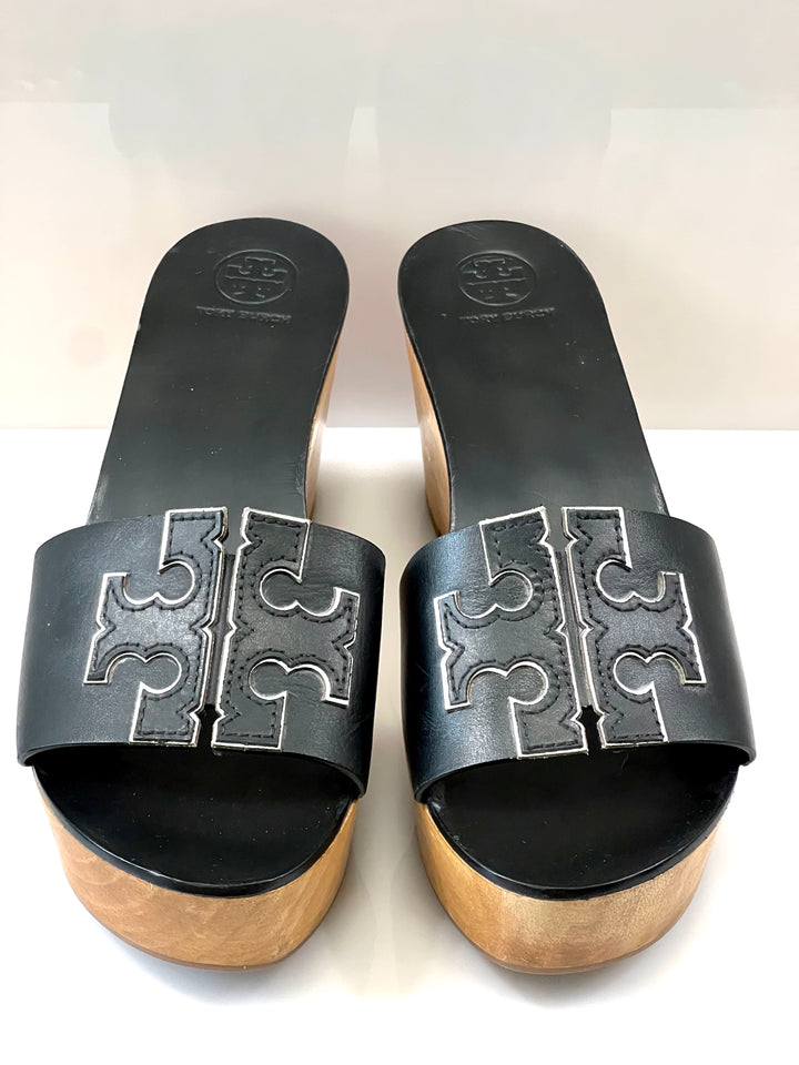 TORY BURCH INES LEATHER WEDGE SLIDE SANDALS