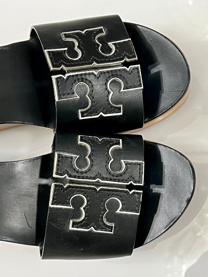 TORY BURCH INES LEATHER WEDGE SLIDE SANDALS