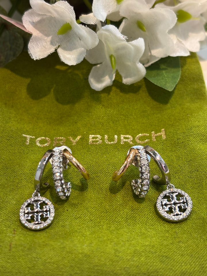 TORY BURCH ICON PAVÉ TRIPLE HOOP EARRINGS