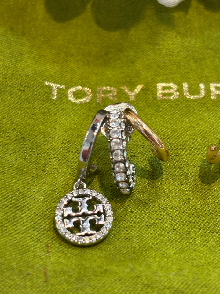 TORY BURCH ICON PAVÉ TRIPLE HOOP EARRINGS
