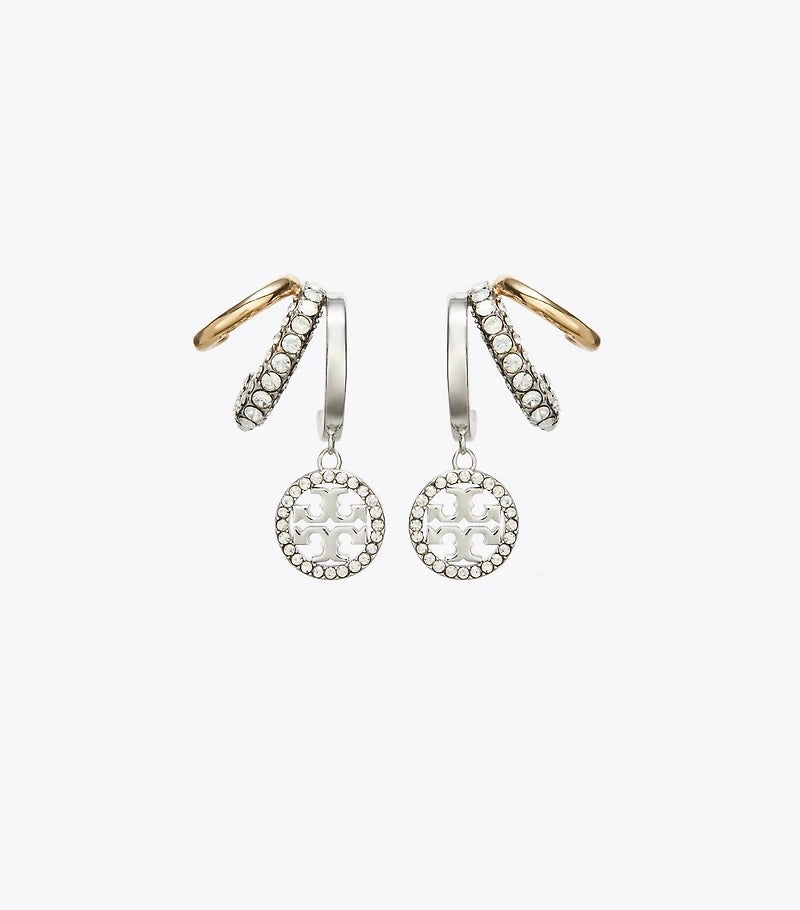 TORY BURCH ICON PAVÉ TRIPLE HOOP EARRINGS