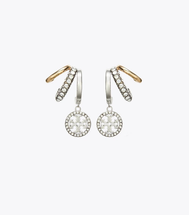TORY BURCH ICON PAVÉ TRIPLE HOOP EARRINGS