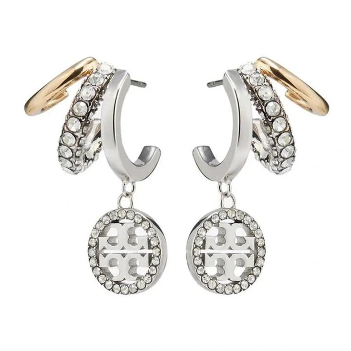 TORY BURCH ICON PAVÉ TRIPLE HOOP EARRINGS