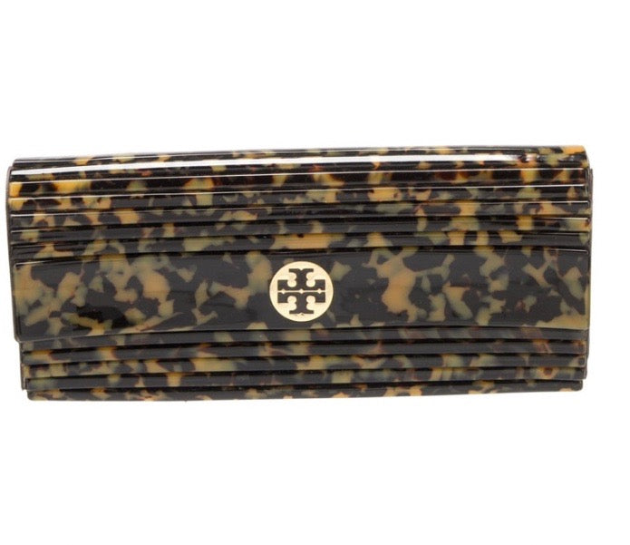 TORY BURCH LEOPARD PRINT ACRYLIC FOLD OVER KERRY CLUTCH BAG