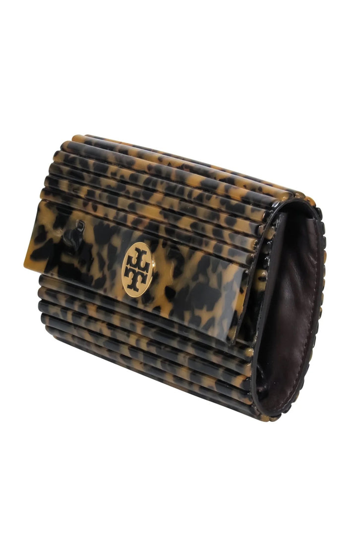 TORY BURCH LEOPARD PRINT ACRYLIC FOLD OVER KERRY CLUTCH BAG