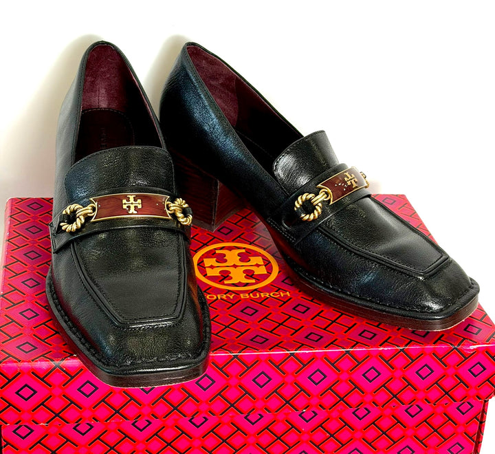 TORY BURCH PERRINE HEEL LEATHER LOAFERS