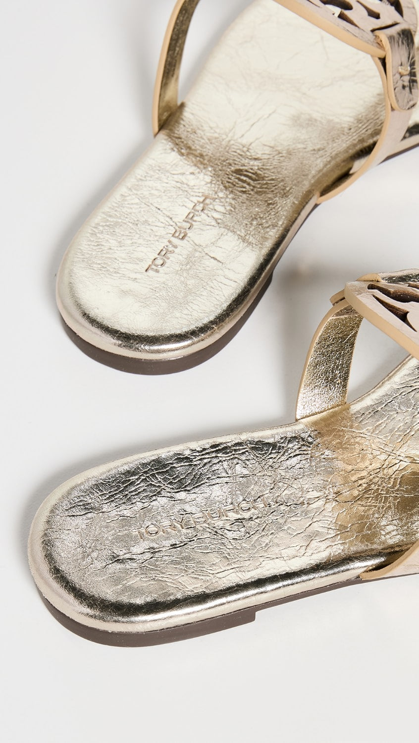 TORY BURCH METALLIC WRINKLED LEATHER MILLER SLIDES