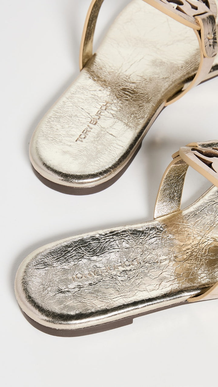 TORY BURCH METALLIC WRINKLED LEATHER MILLER SLIDES