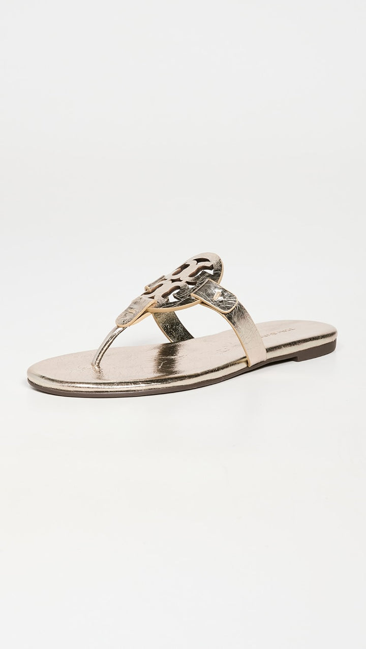 TORY BURCH METALLIC WRINKLED LEATHER MILLER SLIDES