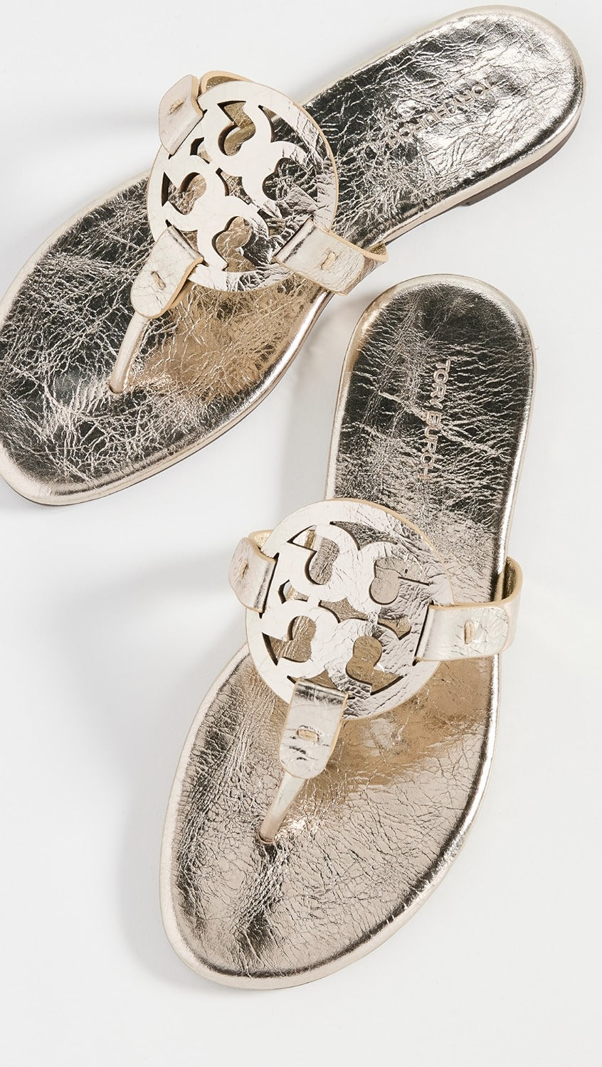 TORY BURCH METALLIC WRINKLED LEATHER MILLER SLIDES