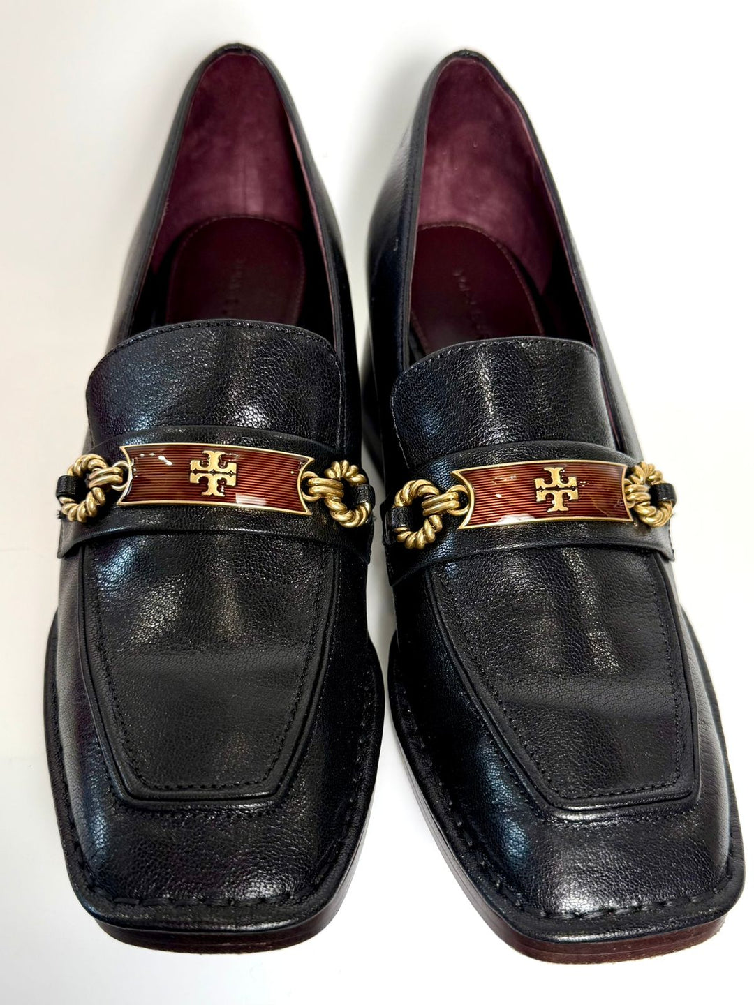 TORY BURCH PERRINE HEEL LEATHER LOAFERS