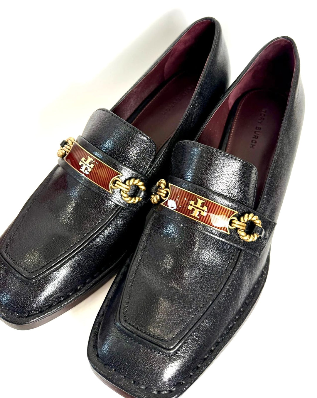TORY BURCH PERRINE HEEL LEATHER LOAFERS