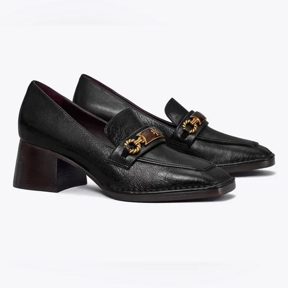 TORY BURCH PERRINE HEEL LEATHER LOAFERS