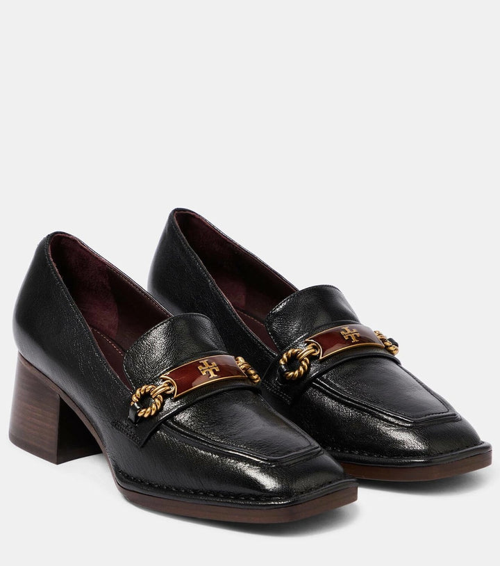 TORY BURCH PERRINE HEEL LEATHER LOAFERS