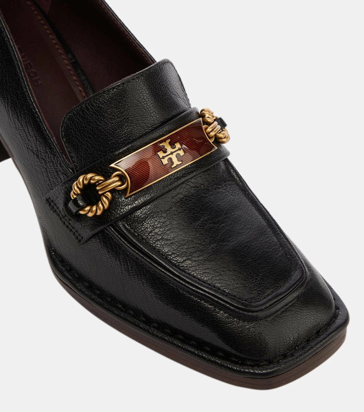 TORY BURCH PERRINE HEEL LEATHER LOAFERS
